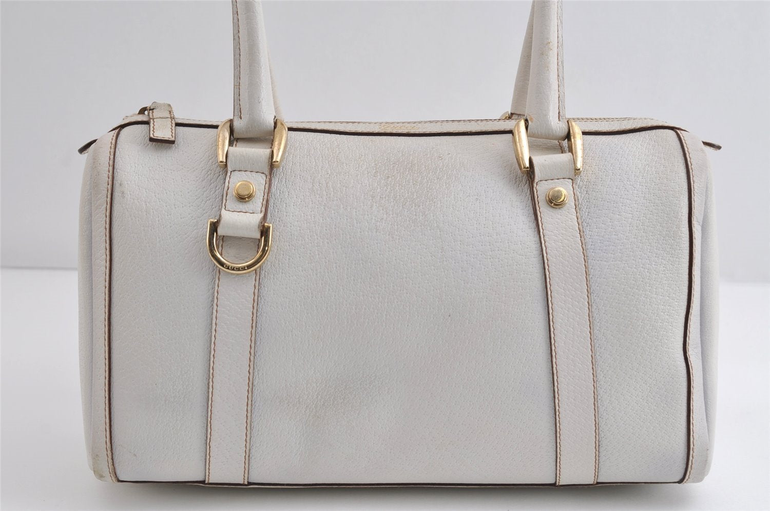 Authentic GUCCI Abbey Shoulder Hand Boston Bag Purse Leather 130942 White 8634I