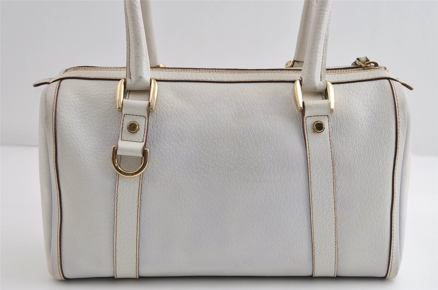 Authentic GUCCI Abbey Shoulder Hand Boston Bag Purse Leather 130942 White 8634I