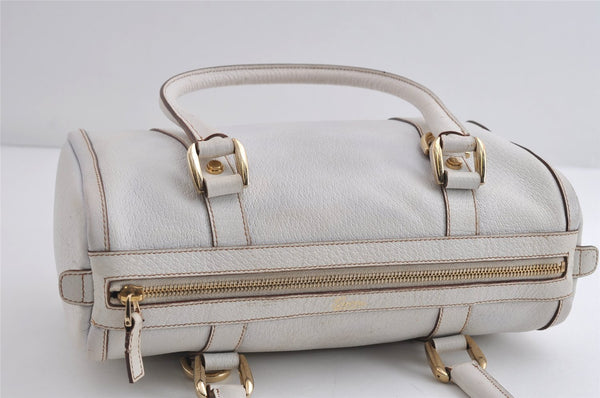 Authentic GUCCI Abbey Shoulder Hand Boston Bag Purse Leather 130942 White 8634I
