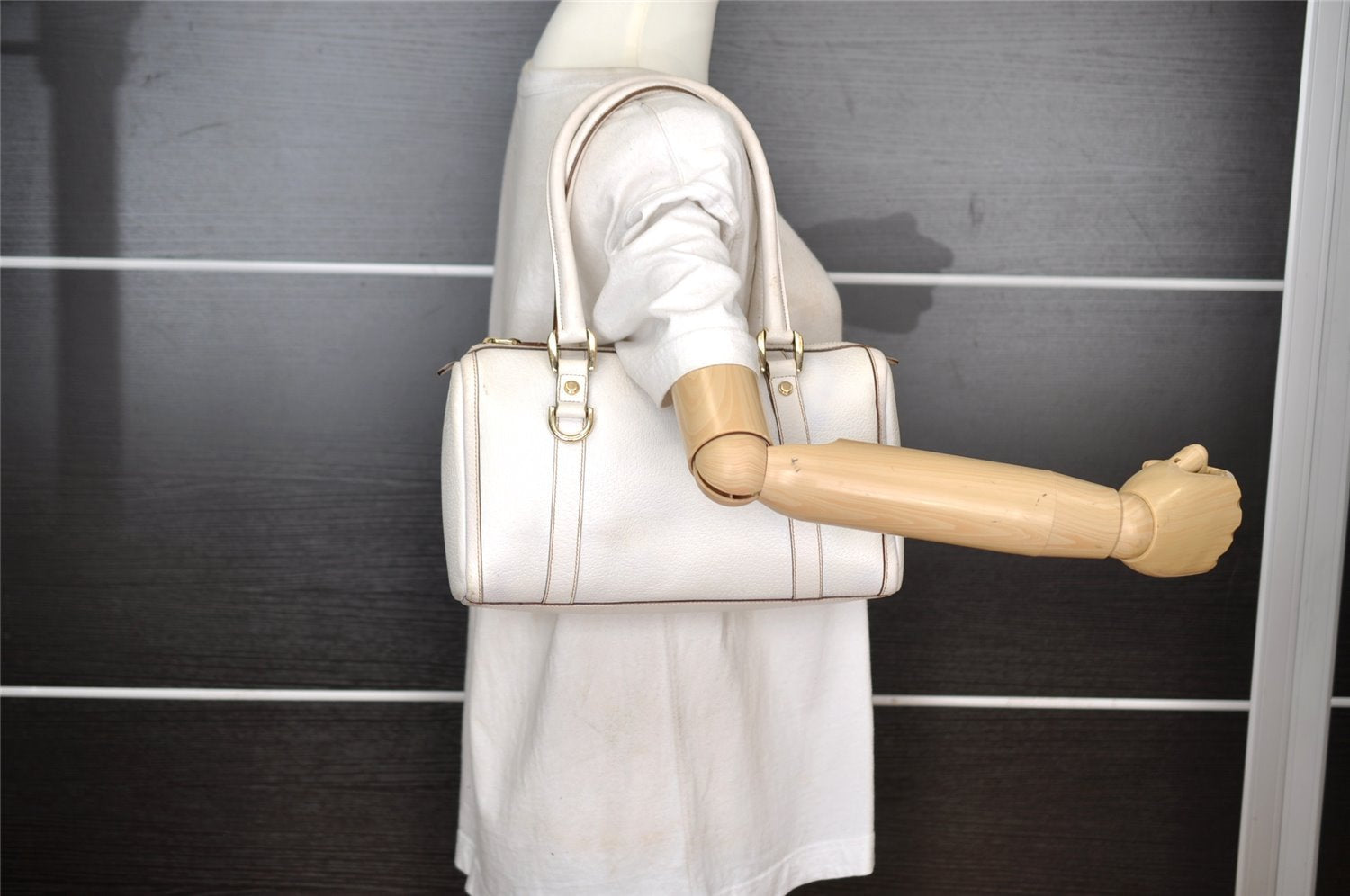 Authentic GUCCI Abbey Shoulder Hand Boston Bag Purse Leather 130942 White 8634I