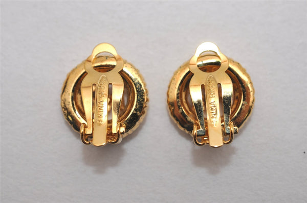 Authentic NINA RICCI Vintage Clip-on Rhinestone Earrings Gold Tone 8635J