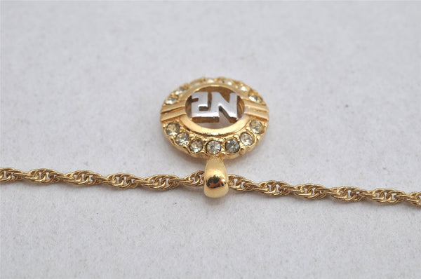 Authentic NINA RICCI Vintage Gold Tone Rhinestone Chain Pendant Necklace  8638J
