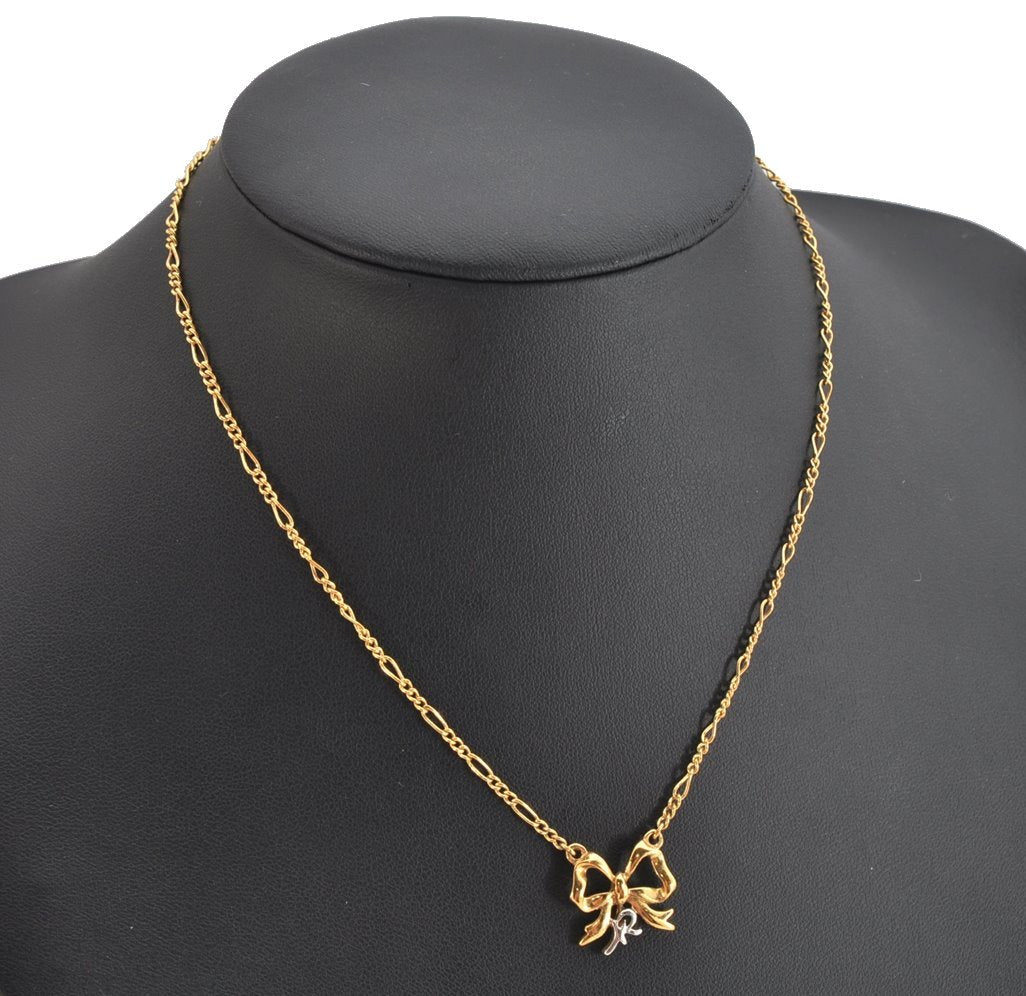 Authentic NINA RICCI Gold Tone Ribbon Shaped Chain Pendant Necklace  8639J