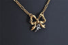 Authentic NINA RICCI Gold Tone Ribbon Shaped Chain Pendant Necklace  8639J