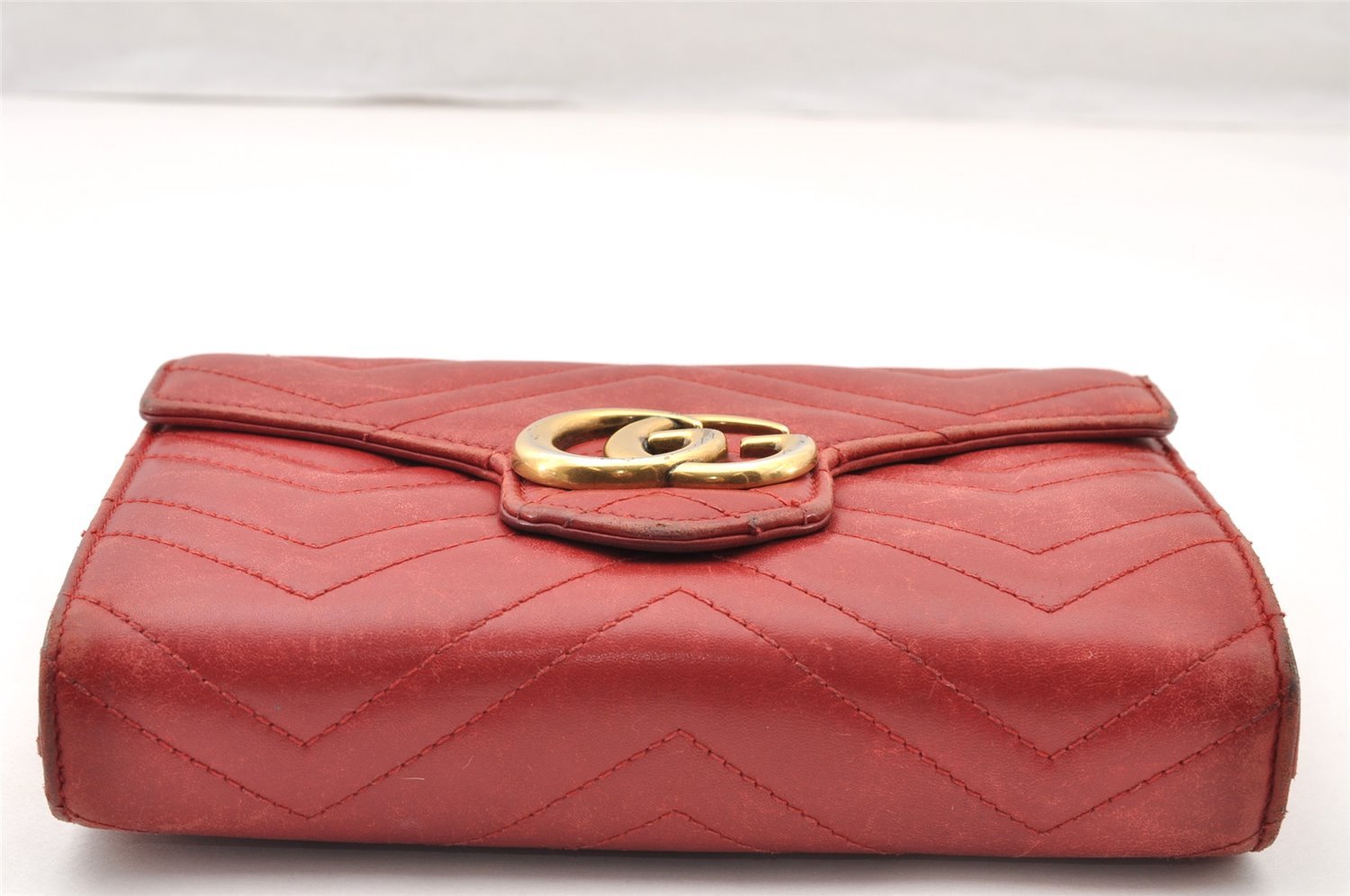 Auth GUCCI GG Marmont Chain Shoulder Cross Bag Wallet Leather 474575 Red 8641I