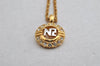 Authentic NINA RICCI Vintage Gold Tone Rhinestone Chain Pendant Necklace  8642J