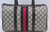 Authentic GUCCI Sherry Line Hand Boston Bag GG PVC Leather Navy Blue 8643I