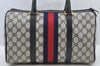 Authentic GUCCI Sherry Line Hand Boston Bag GG PVC Leather Navy Blue 8643I