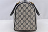 Authentic GUCCI Sherry Line Hand Boston Bag GG PVC Leather Navy Blue 8643I