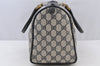 Authentic GUCCI Sherry Line Hand Boston Bag GG PVC Leather Navy Blue 8643I