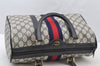 Authentic GUCCI Sherry Line Hand Boston Bag GG PVC Leather Navy Blue 8643I