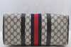 Authentic GUCCI Sherry Line Hand Boston Bag GG PVC Leather Navy Blue 8643I