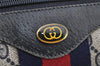 Authentic GUCCI Sherry Line Hand Boston Bag GG PVC Leather Navy Blue 8643I