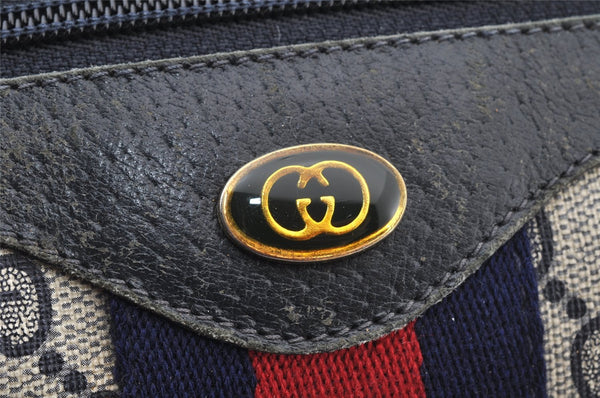 Authentic GUCCI Sherry Line Hand Boston Bag GG PVC Leather Navy Blue 8643I