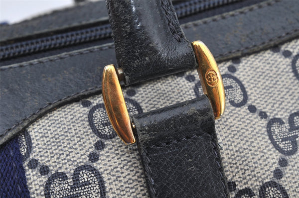 Authentic GUCCI Sherry Line Hand Boston Bag GG PVC Leather Navy Blue 8643I