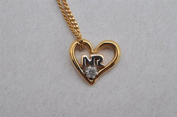 Authentic NINA RICCI Gold Tone Rhinestone Heart Chain Pendant Necklace  8644J