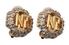 Authentic NINA RICCI Vintage Clip-on Rhinestone Earrings Gold Tone 8645J