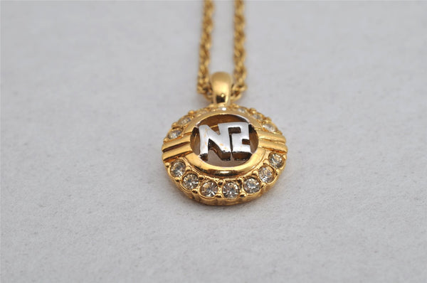Authentic NINA RICCI Vintage Gold Tone Rhinestone Chain Pendant Necklace  8646J