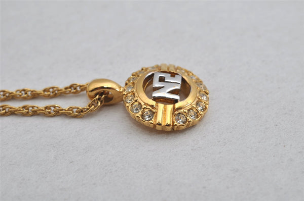 Authentic NINA RICCI Vintage Gold Tone Rhinestone Chain Pendant Necklace  8646J