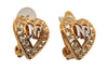 Authentic NINA RICCI Vintage Clip-on Rhinestone Heart Earrings Gold Tone 8648J