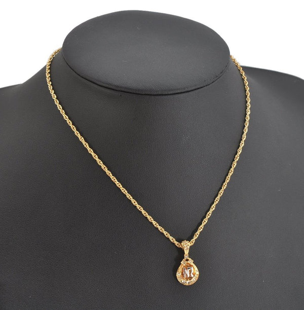 Authentic NINA RICCI Vintage Gold Tone Rhinestone Chain Pendant Necklace  8650J