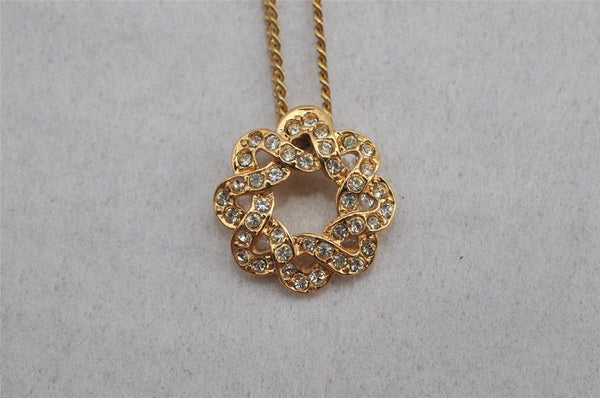 Authentic NINA RICCI Vintage Gold Tone Rhinestone Chain Pendant Necklace 8651J