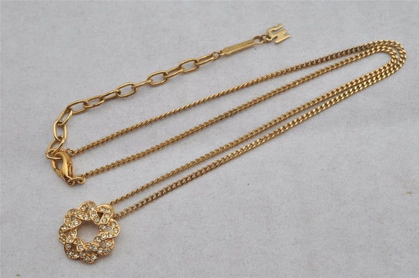 Authentic NINA RICCI Vintage Gold Tone Rhinestone Chain Pendant Necklace 8651J