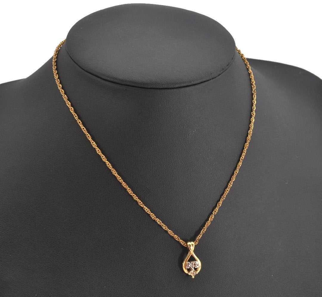 Authentic NINA RICCI Gold Tone Rhinestone Drop Chain Pendant Necklace  8652J