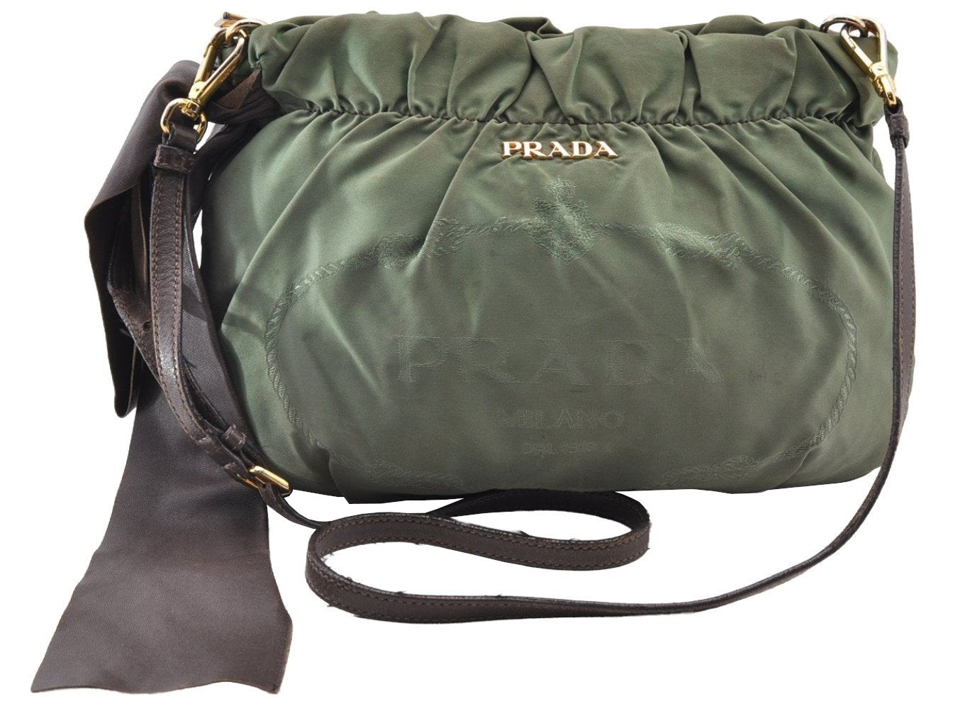 Authentic PRADA Nylon Tessuto Leather Shoulder Cross Body Bag Khaki Green 8653I