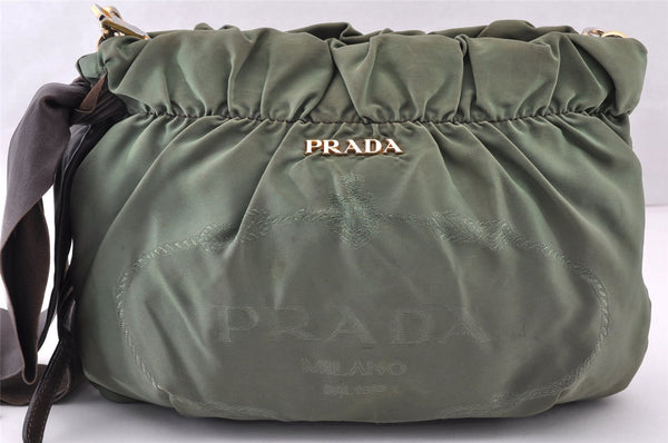 Authentic PRADA Nylon Tessuto Leather Shoulder Cross Body Bag Khaki Green 8653I