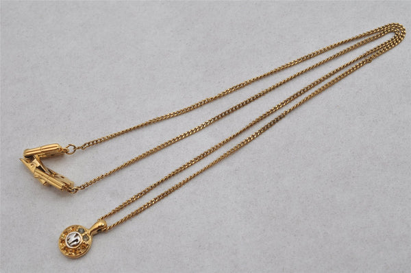 Authentic NINA RICCI Vintage Gold Tone Rhinestone Chain Pendant Necklace  8653J