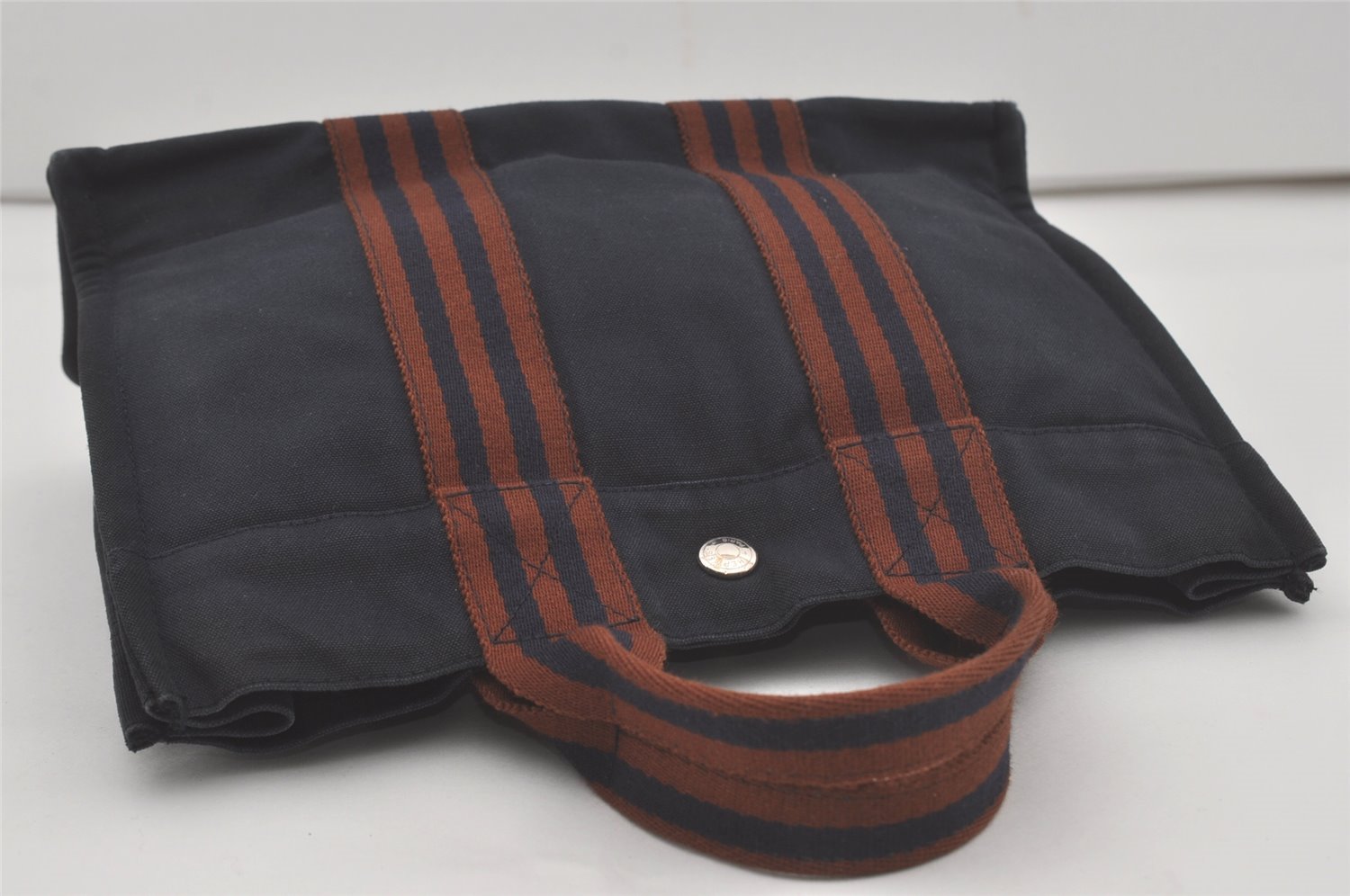 Authentic HERMES Fourre Tout PM Vintage Hand Tote Bag Canvas Navy Blue 8655I