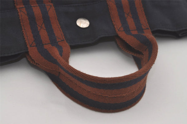Authentic HERMES Fourre Tout PM Vintage Hand Tote Bag Canvas Navy Blue 8655I