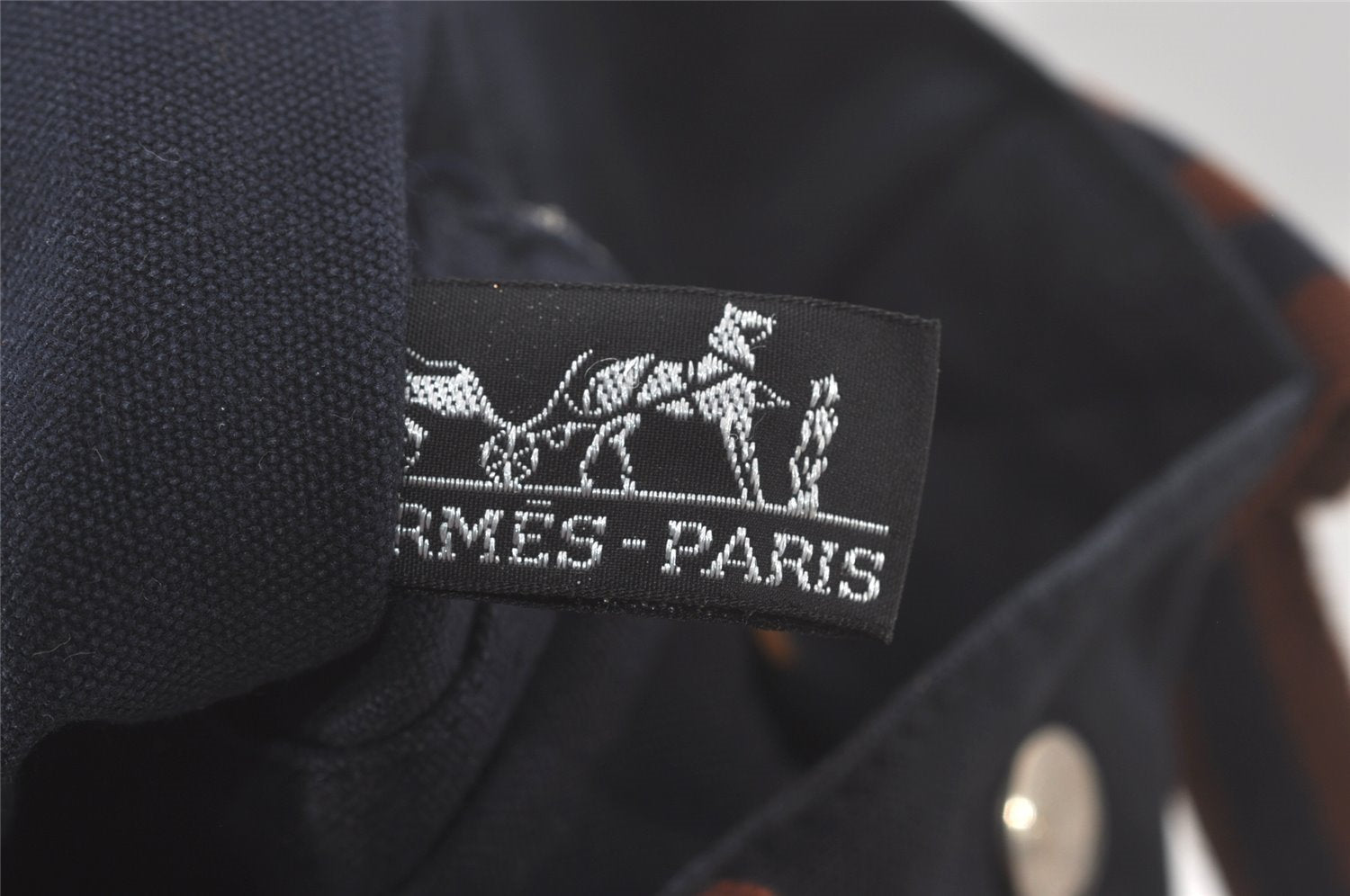 Authentic HERMES Fourre Tout PM Vintage Hand Tote Bag Canvas Navy Blue 8655I