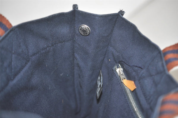 Authentic HERMES Fourre Tout PM Vintage Hand Tote Bag Canvas Navy Blue 8655I