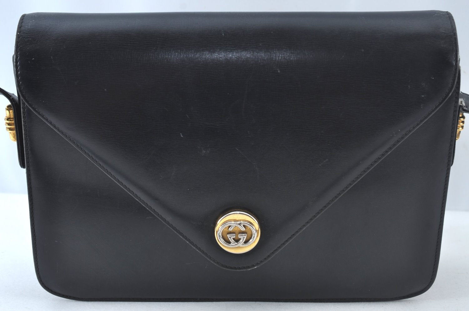 Authentic GUCCI Shoulder Cross Body Bag GG Leather Black 8655J