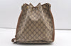 Authentic GUCCI Shoulder Drawstring Bag Purse GG PVC Leather Brown Junk 8656J