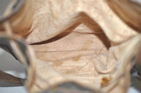 Authentic GUCCI Shoulder Drawstring Bag Purse GG PVC Leather Brown Junk 8656J