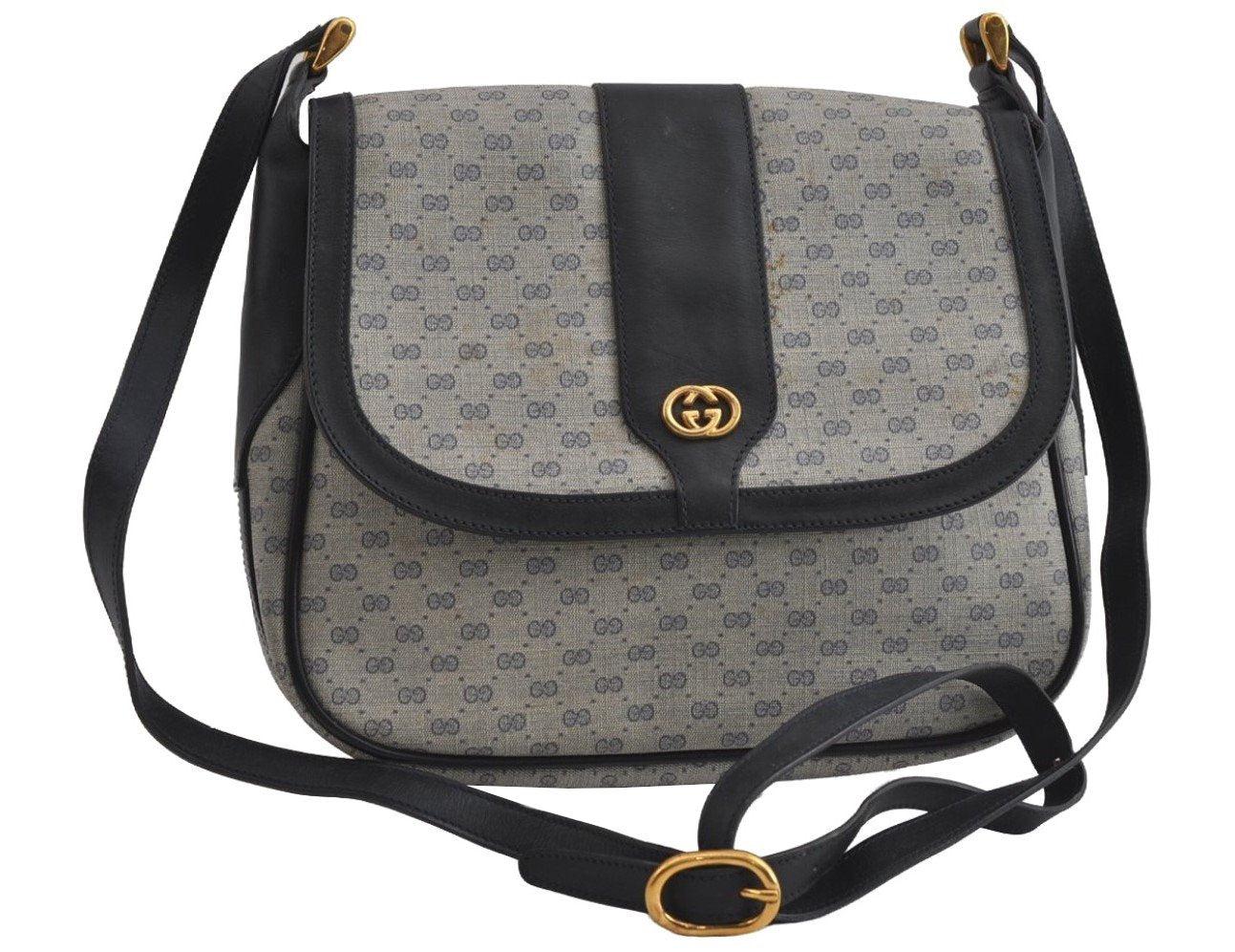 Authentic GUCCI Micro GG PVC Leather Shoulder Crossbody Bag Navy Blue Junk 8657I