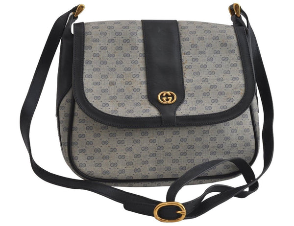 Authentic GUCCI Micro GG PVC Leather Shoulder Crossbody Bag Navy Blue Junk 8657I