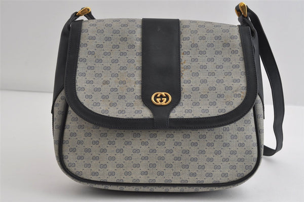 Authentic GUCCI Micro GG PVC Leather Shoulder Crossbody Bag Navy Blue Junk 8657I