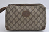 Authentic GUCCI Vintage Clutch Hand Bag Purse GG PVC Leather Brown 8658I