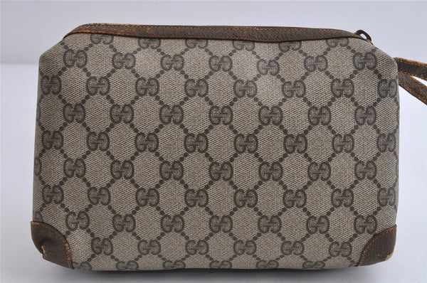 Authentic GUCCI Vintage Clutch Hand Bag Purse GG PVC Leather Brown 8658I