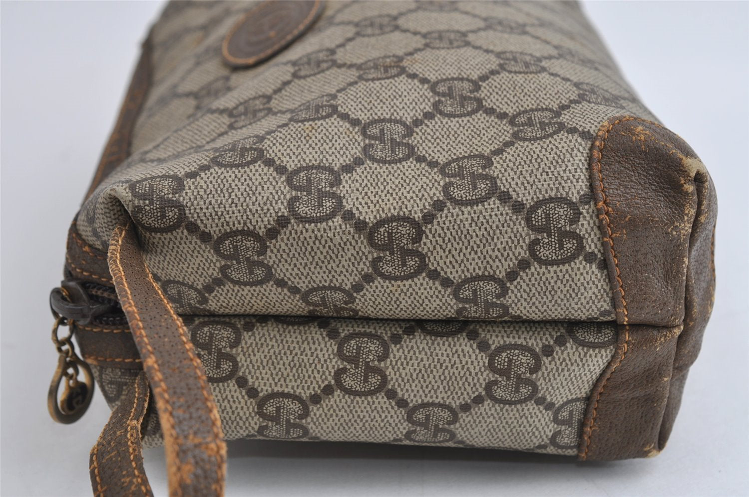 Authentic GUCCI Vintage Clutch Hand Bag Purse GG PVC Leather Brown 8658I