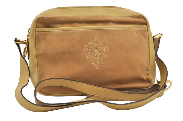 Authentic GUCCI Shoulder Cross Body Bag Parse Nylon Leather Beige Junk 8658J