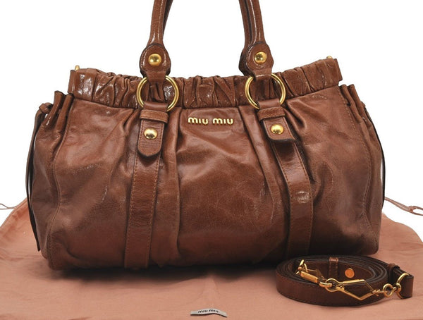 Authentic MIU MIU Vintage Leather 2Way Shoulder Hand Bag Brown 8659I