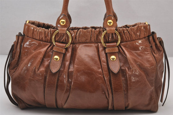 Authentic MIU MIU Vintage Leather 2Way Shoulder Hand Bag Brown 8659I