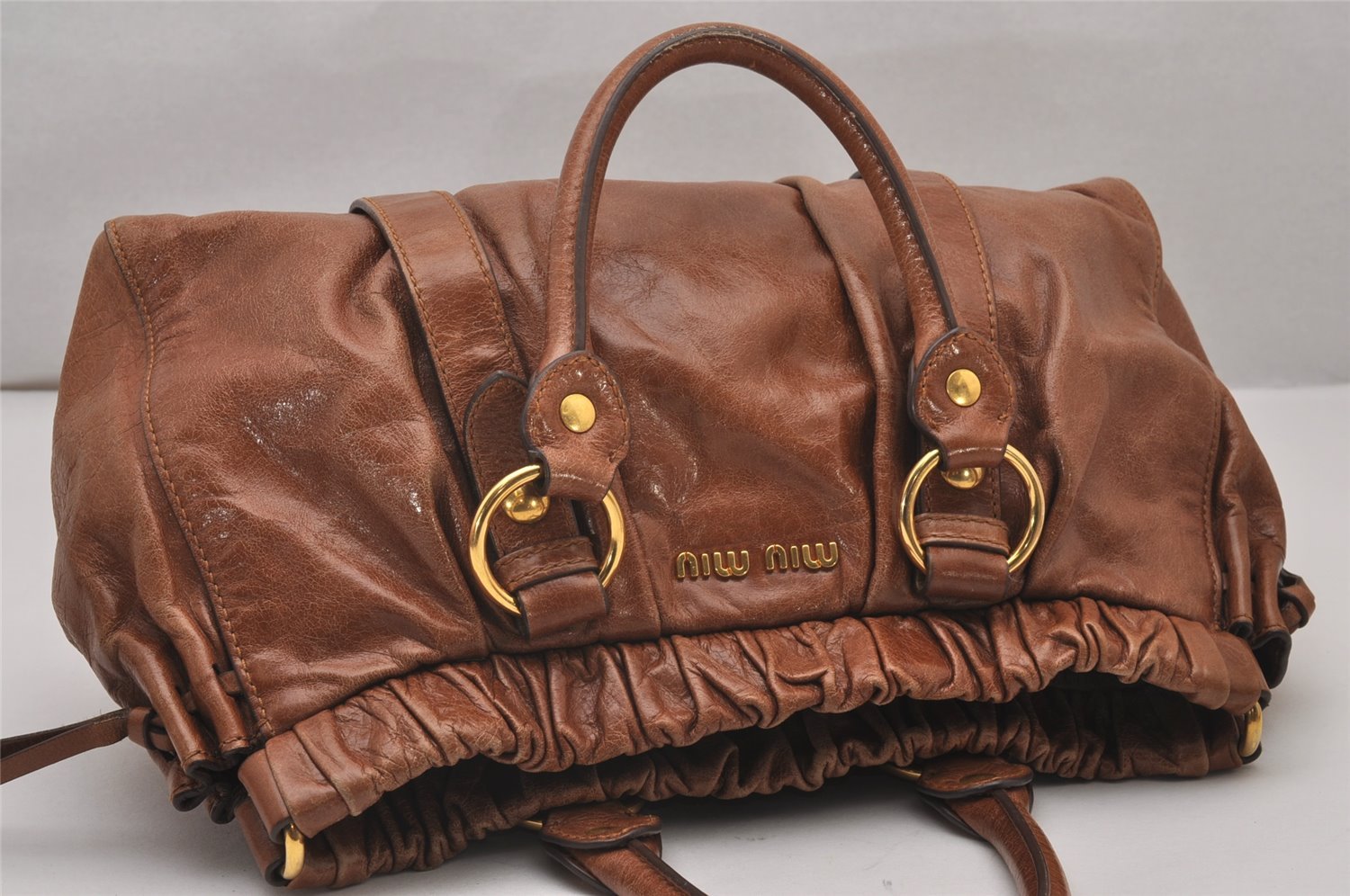 Authentic MIU MIU Vintage Leather 2Way Shoulder Hand Bag Brown 8659I