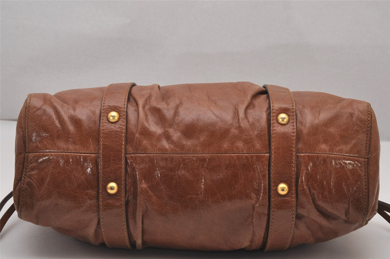 Authentic MIU MIU Vintage Leather 2Way Shoulder Hand Bag Brown 8659I