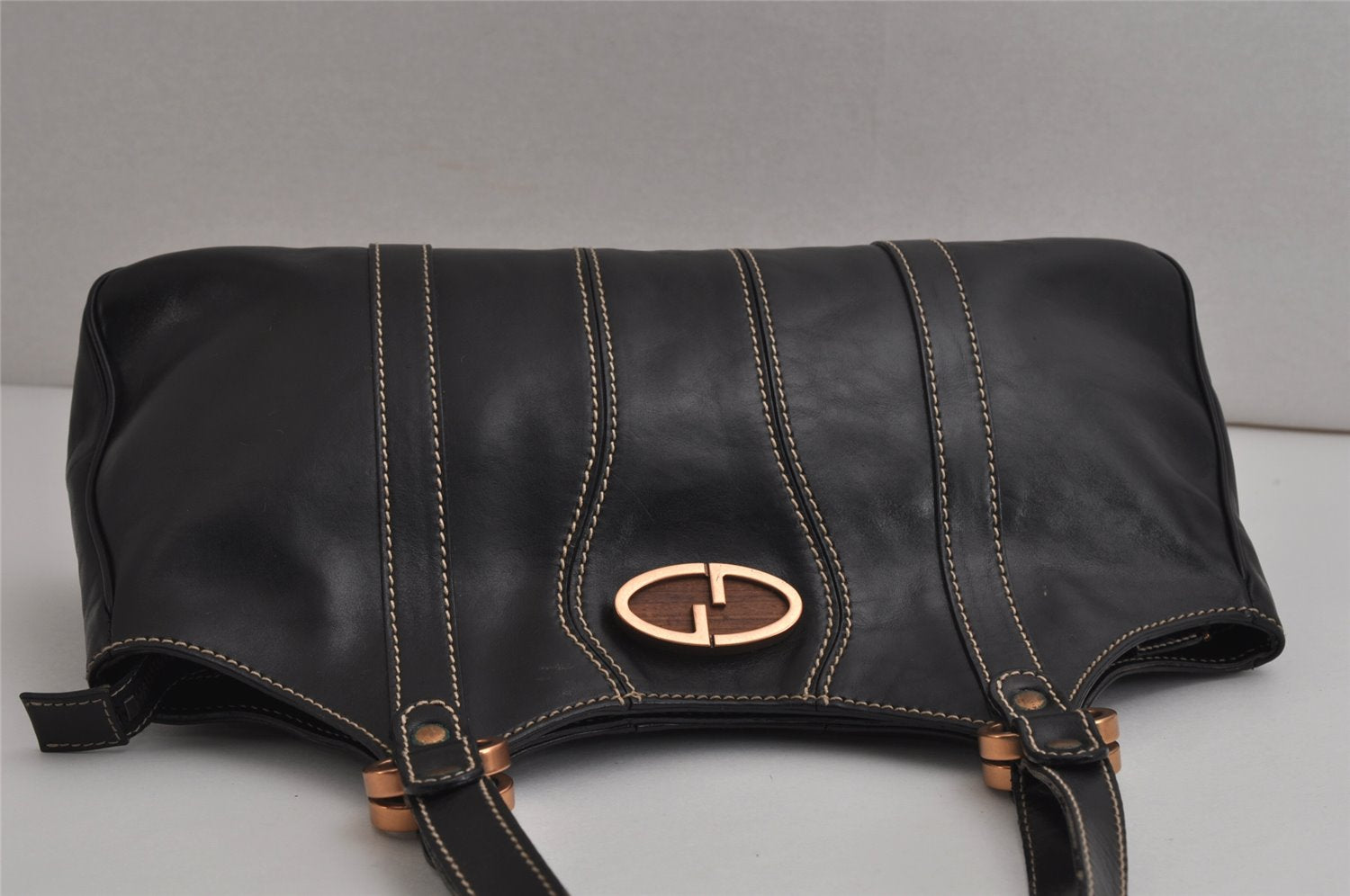 Authentic GUCCI Vintage Hand Tote Bag Purse Leather 124255 Black 8659J